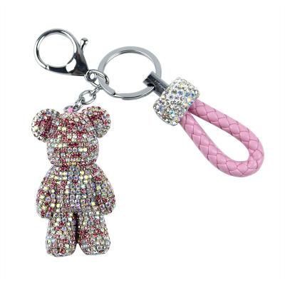 China Crystal 12 Colors Creative Gift Diamond-studded PU Leather Teddy Bear Car Bag Jewelry Bear Bling Violent Cute Pendant Key Chain PU Leather Key Chain for sale