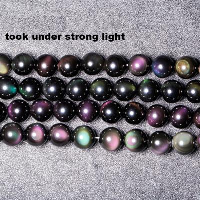 China Natural Material Loose Gemstone 10mm Round Polished Rainbow Obsidian Beads Jewelry Stone Sale For Jewelry Making Shackle for sale