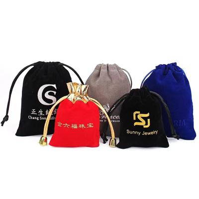 China Recyclable Custom Logo Felt Velvet Drawstring Bag Pouch For Gift And Jewelry for sale