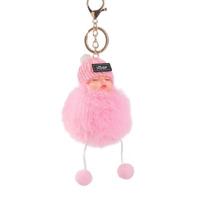 China Custom Europe Lovely Fur Ball Sleeping Baby - Fluffy Pom Pom Key Chain Cute Fur Doll Key Chain Pendant Fluffy Ball Car Keychains for sale