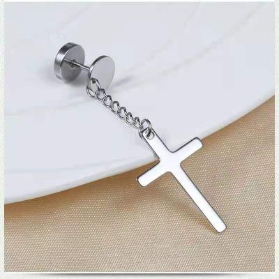 China All Occasion 2021 Stainless Steel Earrings Personality Trend Barbell Round Cake Cross Dangle Earrings For Men And Women for sale