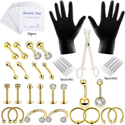 China No Allergy Tattoo Puncture Kit 47 Sets Lip Nails Eyebrow Ear Nails Navel Ring Body Piercings Manufacturers Direct for sale