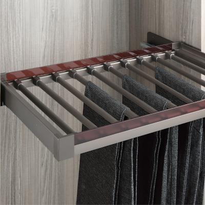 China Mocha Traditional Soft Close Wardrobe Accessories Pull Out Storage Pants Rack for sale