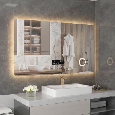 China Magnifying Smart Led Bathroom Touch Screen Anti-fog Device Smart Mirror Wifi Lighted Glass Magic Mirror For Bathroom for sale