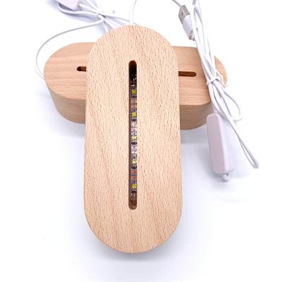 China Modern USB Wooden Bass Light Led 3D Xiaoye Rectangle Round Oval Wooden Base for sale