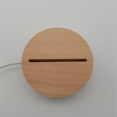 China Modern Hot Sale 3 Round Color LED Night Light Wood Base, 3D Lamp Holder, Suitable for DIY Acrylic for sale