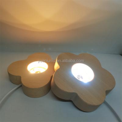 China Modern Factory Outlet LED Lamp Stand Night Light Petal Wood Base For Crystal Resin Acrylic for sale