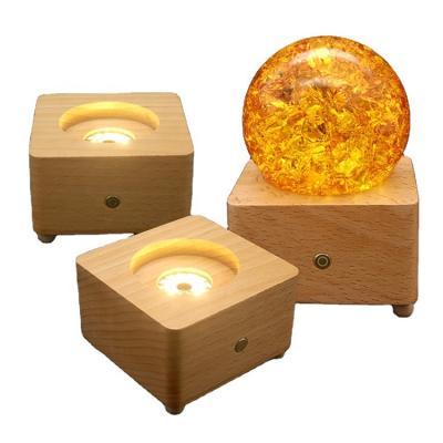 China Creative Gift Wooden Crystal Ice Slot Ball 3D LED Night Light With BT Stereo for sale