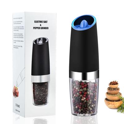 China Battery Powered Automatic Gravity Spice Salt and Pepper Crusher Electric Powered Electric Powered Blue Led Salt and Pepper Grinder for sale