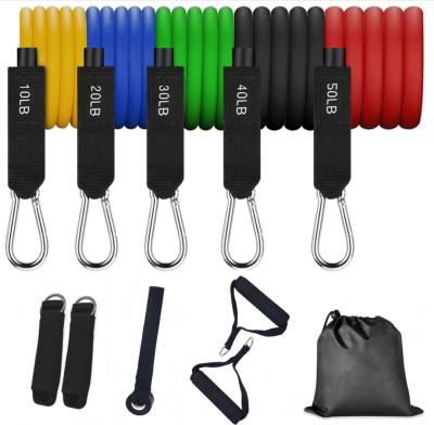 China Durable Hot Sale 11 Pcs Set Elastic Latex Band Resistance Fitness Yoga Bands With Handle Pull Tension Rope for sale