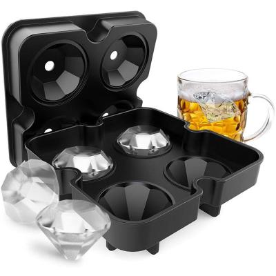 China Large Size Viable Silicone Ice Cube Molds With Lids Silicone Ice Maker 3D Diamond Food Grade Ice Cube Mold For Freeze Whiskey for sale