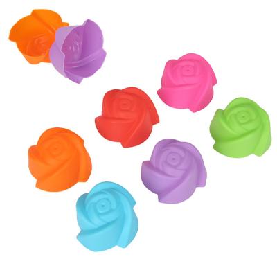 China Viable Mini Rose Silicone Baking Cups Reusable Pan Molds Small Truffle Chocolate Jello Cups 2 Inch Cupcake Muffin Cups for sale