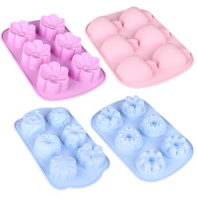 China Sustainable 6 Cavities Silicone Flower Donut Baking Pan Molds For Cake Cookie Bagels Buns for sale