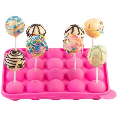 China Sustainable Cake Pop Molds Set With 20 Sticks Silicone Lollipop Mold Round Candy Mold 20 Capacity Chocolate Pop Cake Hard Candy Pop Mold for sale