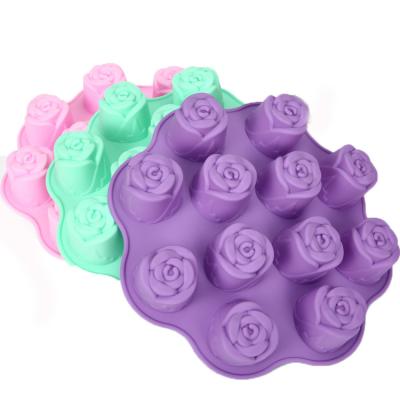 China 12 Cavity Silicone Rose DIY Soap Cake Sustainable Mold for Handmade Jelly Pudding Chocolate Muffine Soap Cake for sale