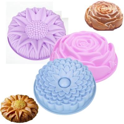 China Viable Wholesale Reusable Silicone Flower Non-Stick Cake Pan Food Grade Single Big Size Silicone Baking Tray Bakeware Sets 9 inch for sale