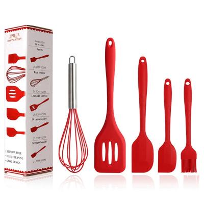 China Viable Silicone 5PCS Non-Stick Kitchen Utensils Set Spatula Brush Turner Whisk Heat Resistant Silicone Cookware Sets for sale