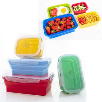 China Viable Collapsible Lunch Box For Picnic Folding Food Storage Container Silicone Folding Outdoor Camping Box With Plastic Lid for sale