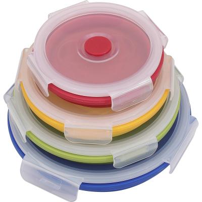 China Sustainable Collapsible Silicone Food Storage Containers Round Collapsible Silicone Lunch Box With Lids for sale