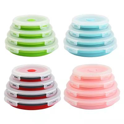 China Viable Round Silicone Collapsible Food Container With Lid Set Box 350ML 500ML 800ML 1200ML for sale