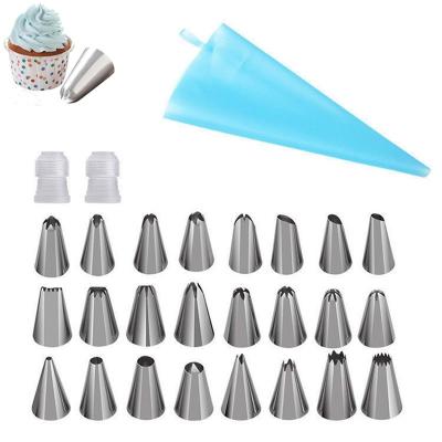 China Viable Baking Tools DIY Accessories 33 Pieces Stainless Steel Cake Decorating Mouth Set Pastry Bag Cake Decorating Icing Cream Kit for sale