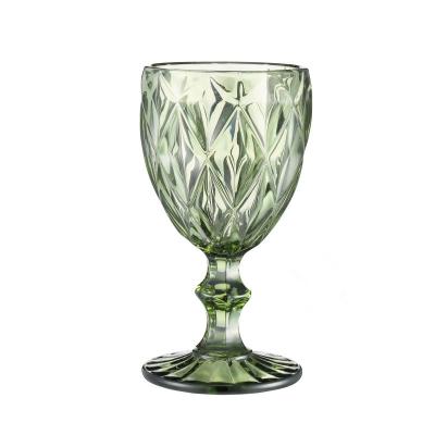 China Vintage Colorful Green Goblet Wine Glass Goblets Colored Bulk Wine Glasses Embossed Pattern Wine Goblet For Party And Wedding for sale