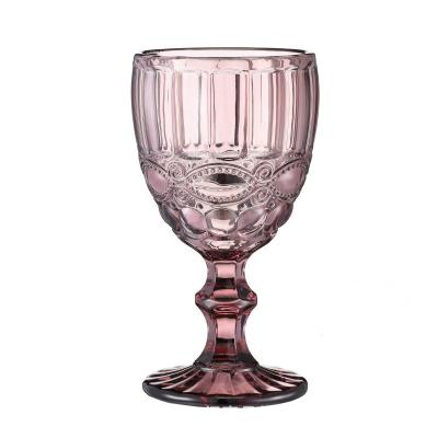 China Colorful 240ml 300ml Wine Glass Goblet Wine Glass Goblet Cup Colored Juice Drinks Cup Retro Vintage Wedding Party Wine Glasses for sale