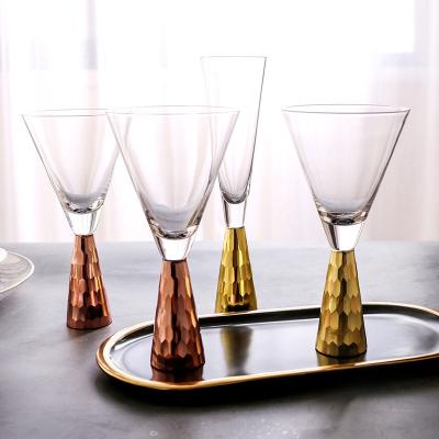 China Goblet Red Wine Glasses Gold Plated Silver Etched Champagne Hammered Wine Glass Champagne Wine Glass Set For Wedding And Party for sale