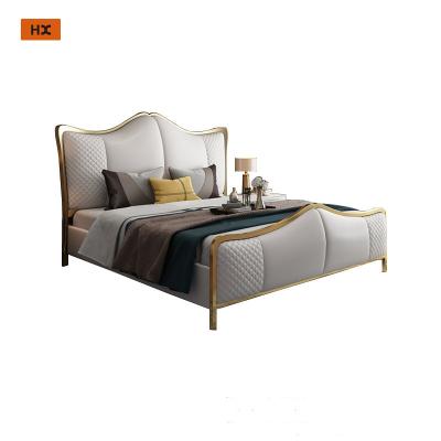 China Foldable Luxury Modern Gold Color Metal Beds Queen Bed Leather Furniture for sale