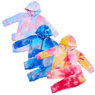 China Breathable Stretching Custom Hoodie Tie Dye Zipper Hoodie Jogger Pants Coated Sweat Suits Kids Fabrics for sale