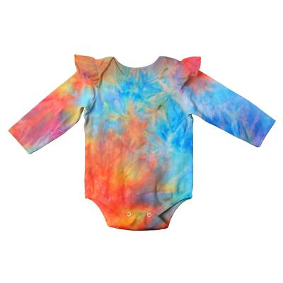 China Wholesale Comfotable Baby Pajamas Toddler Girl Clothes Tie Dye Polyester Ruffle Sleeve Baby Overalls for sale