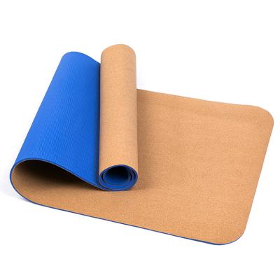 China China factory direct high elasticity lightweight durable lightweight 8mm non-slip strip cork yoga mat with double layer for sale