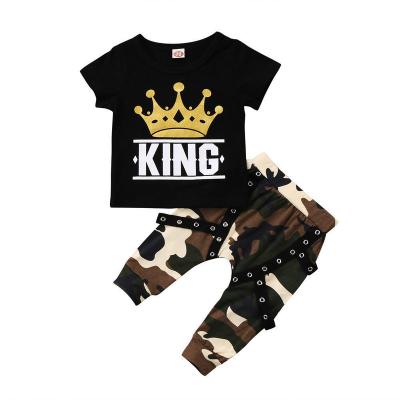 China Black Top Short Sleeve 2021 2021 Summer Casual Camouflage Pants Boys Clothing Boys Suit for sale