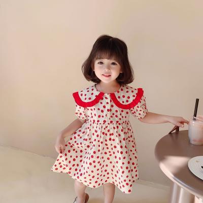 China Anti-static girls dress 2021 summer style children's idyllic dress girls clothing Korean lapel polka dot dress for sale