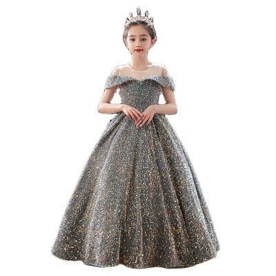 China Anti-wrinkle Girls Dresses 2022 Retro Stunning Fashion Bubble Skirt Evening Party Dresses Beautiful Birthday Banquet Ball Host Dresses for sale