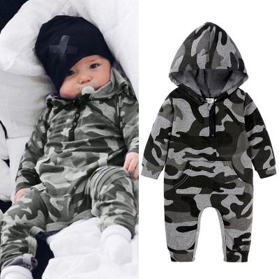 China 100% Cotton Baby Boy Toddler Boy Button Collar Newborn Baby Long Sleeve Romper Overalls Clothes With Front Zipper for sale