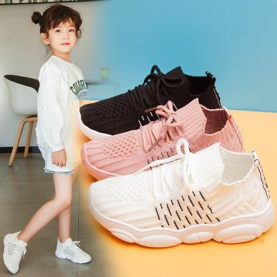 China New Children's Spring and Autumn Sports Shoes Student Knitted Breathable Lace-up Single Shoes Breathable Net Shoes for sale