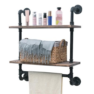 China Bathroom Rustic Industrial Durable Rustic Gray Corner Towel Rack Rustic Metal Wood for sale