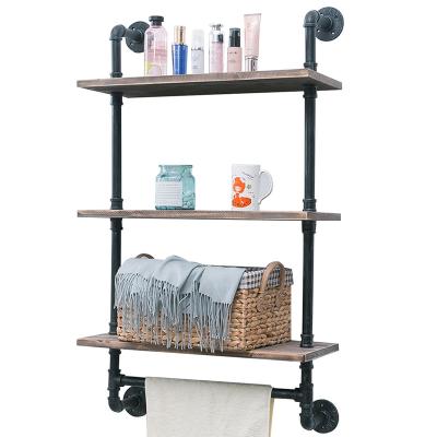 China Gray Wooden Wall Mounted Towel Rustic Industrial Rustic Free Standing Metal Wood Rack for sale