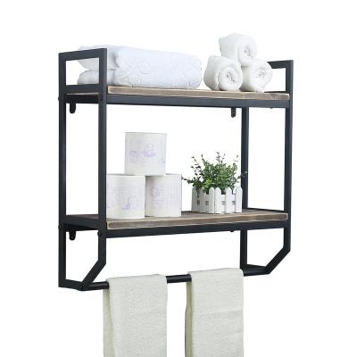 China Gray Industrial Rustic Towel Wall Rack Metal Wood Rustic Modern Rustic Industrial Bathroom Accessory for sale