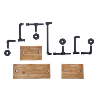 China Industrial Rustic Solid Pine Wood Floating 3 Piece Retro Industrial Pipe Diy Metal Decor Iron Wall Mount Shelf Wood Shelf for sale