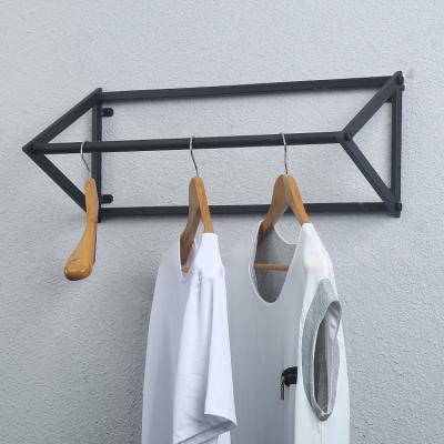 China Custom Wholesale Industrial Rustic Clothing Display Metal Coat Hanger Rack Wall Hanging Drying Clothes Rack For Shop for sale