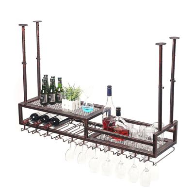 China Industrial Rustic Large Rustic Industrial Red Glass Rack Red Glass Display Cabinet Display Metal Wine Rack for sale