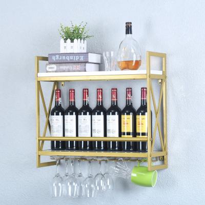 China Industrial Rustic Square Wall Cube Gold Metal Wine Rack Rack and White Display Cabinet Float Solid Pine Wood Shelf for sale