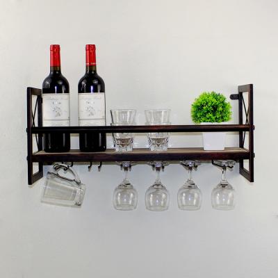 China Rustic Industrial Rustic Shelf Wine Glass Hanging Rack Float Pine Shelf Solid Wood Display Cabinet for sale