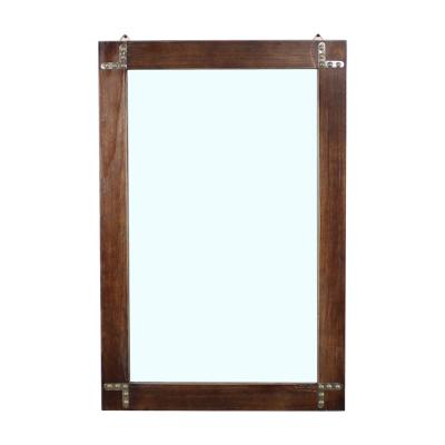 China Rectangle Washroom Design Home Bathroom Frame Large Wall Piece Rustic Rack Decoration Hanging Mirror Solid Pine Wood for sale