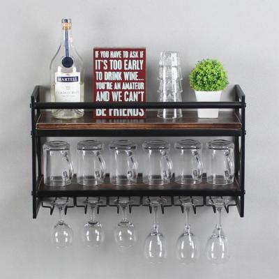 China Durable Solid Pine Wood Storage Shelving Coffee Hanging Float Shelf Wall Mount Wine Glass Rack Wood Cup Rack For Living Room for sale