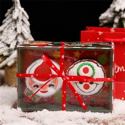 China Wholesale OEM Service Christmas QUICK DRY Gift Boxed Handmade Santa Shaped Hand Towel 2pcs Set for sale