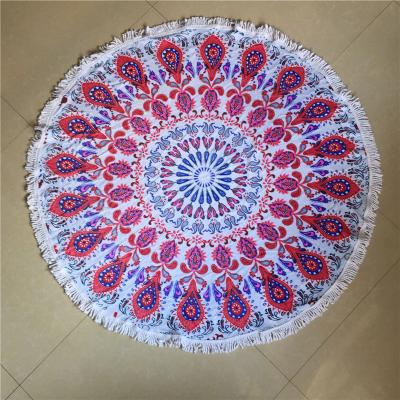 China Factory Price QUICK DRY Peacock Feather Print Round Beach Towel Mat for sale