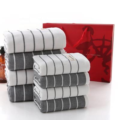 China Simple QUICK DRY Cotton Style Stripe Gift 3 PCS Bath Towel Set for sale